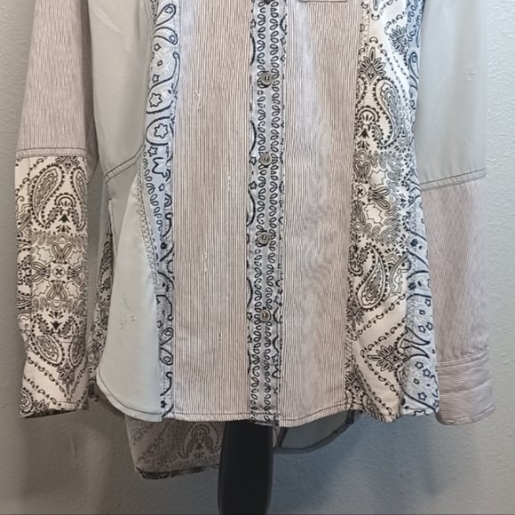 Free People Boho All Patched Up Chambray Bandana Button Down Shirt - Picture 6 of 13